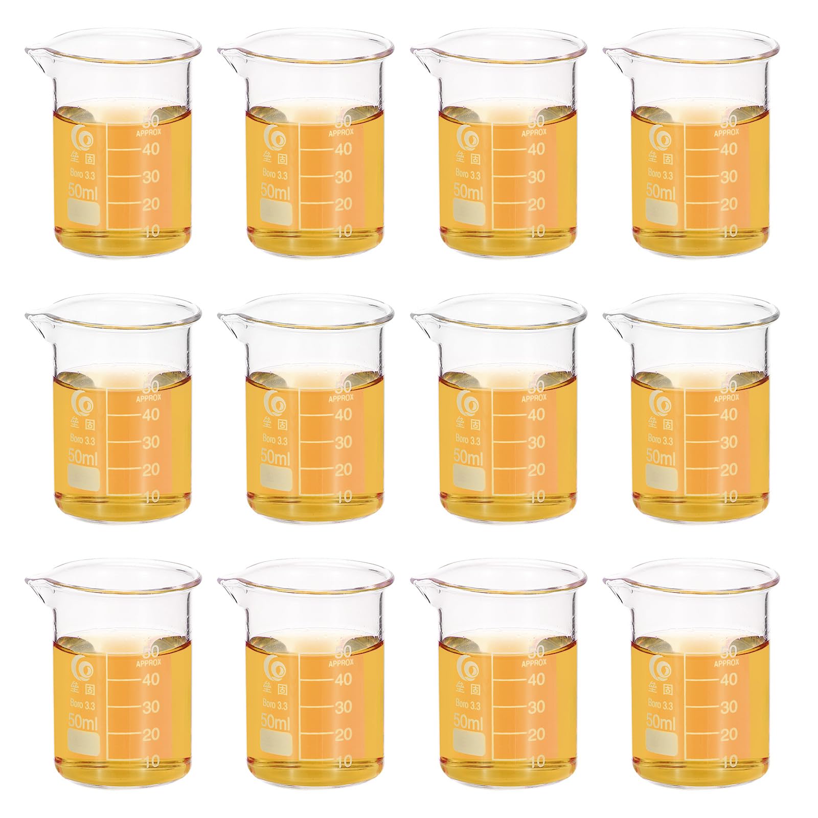 PATIKIL 50ml Low Form Measuring Cup, 16 Pcs 3.3 Borosilicate Glass Beaker Graduated Measuring Pitcher with Spout for Lab Experiment, Cooking and Baking, Clear