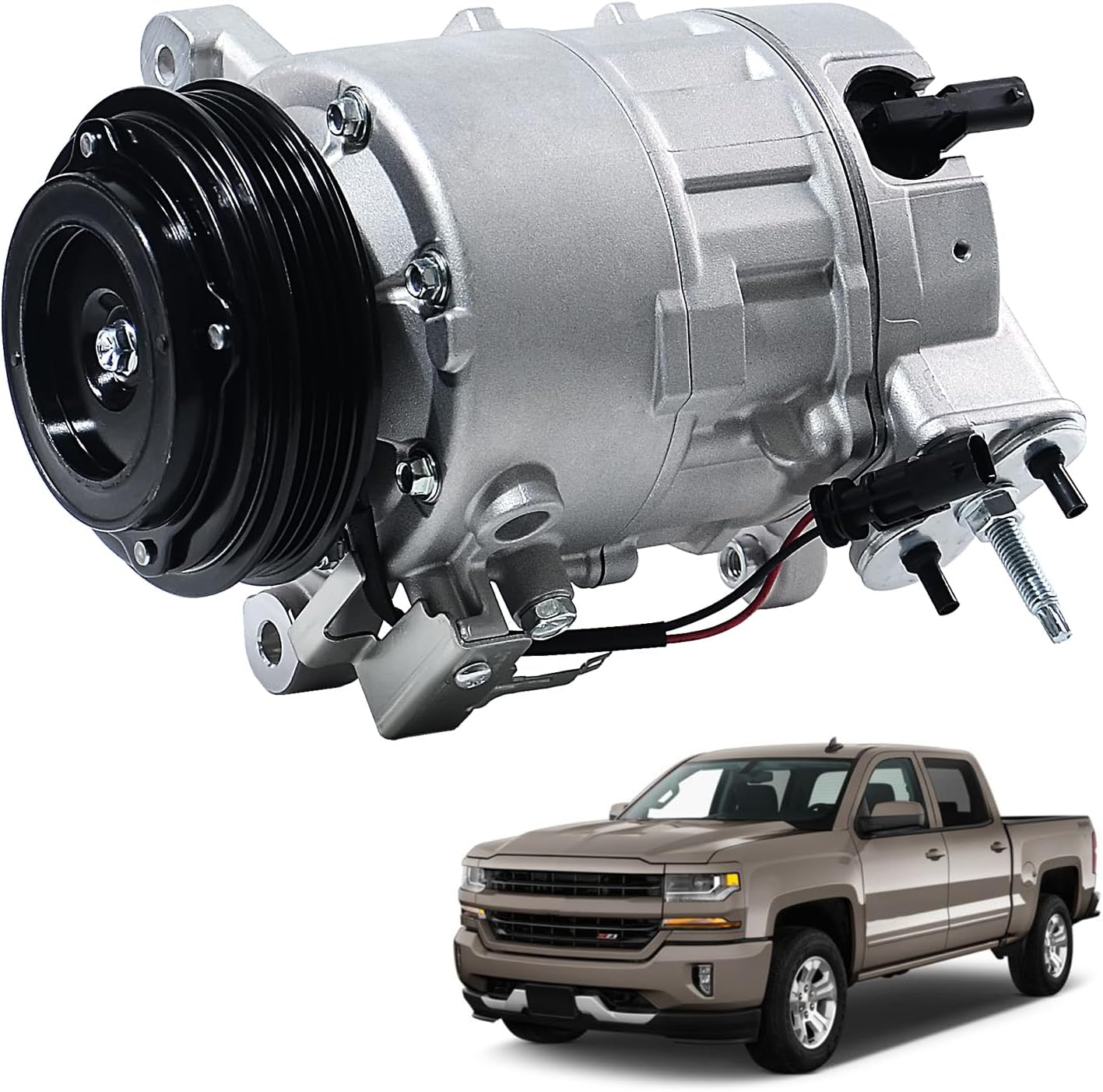 AC Compressor for Silverado 1500 : A/C Air Conditioning Compressor with Clutch Fits for Chevrolet Silverado 1500 2014-2019 4.3L 5.3L 6.2L, for Silverado 2500 2014-2017 4.3L 5.3L