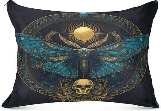 غطاء وسادة Skull Sun Black للشعر والبشرة، غطاء وسادة فخم للجسم مقاس قياسي 20 بوصة X 26 بوصة مع سحاب للنساء