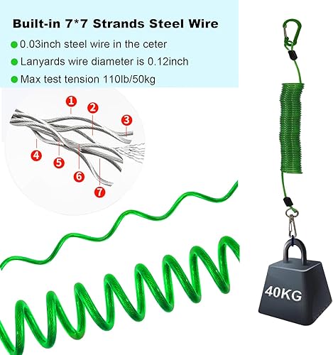 Miniatura 3 de Fishing Lanyard, Heavy Duty Coiled Lanyards Stainless Steel Wire Inside, Safety Rope Extension Cord Tether Retractable Fishing Accessories for Rods,