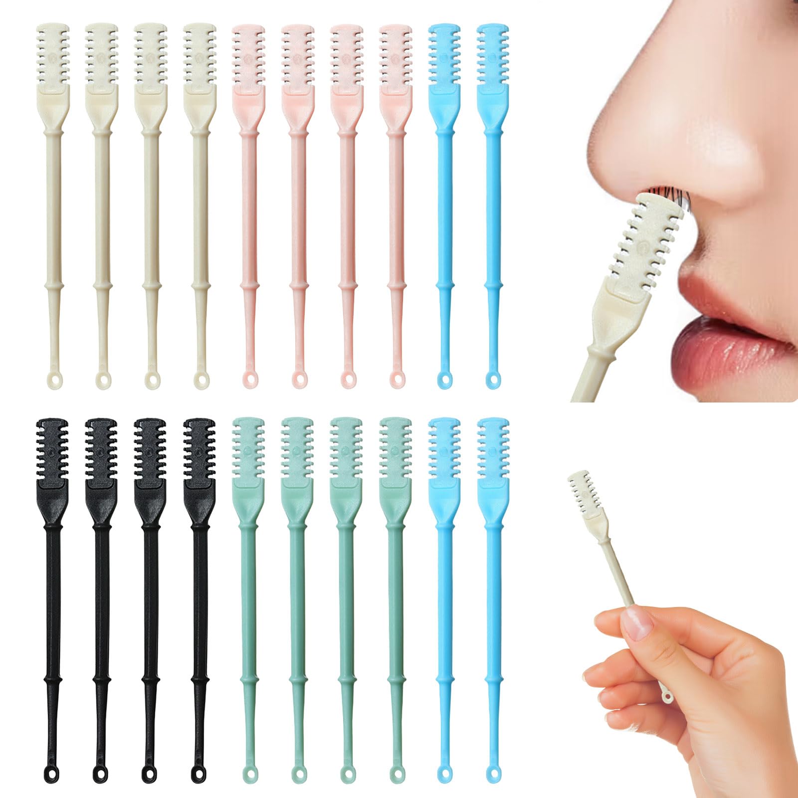 G GENLEAS 20 Pcs 2-in-1 Manual Rotary Nasal Hair Trimmer with Ear Picker 2024 New Portable Nose Hair