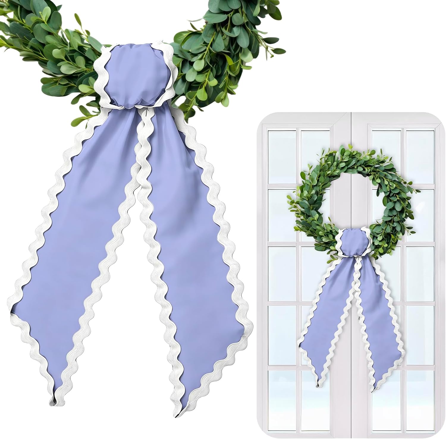 AnyDesign 2 Pcs Wreath Sash for Front Door Dusty Blue Garland Ribbon for Holiday Wedding Party Home Decor Indoor Outdoor