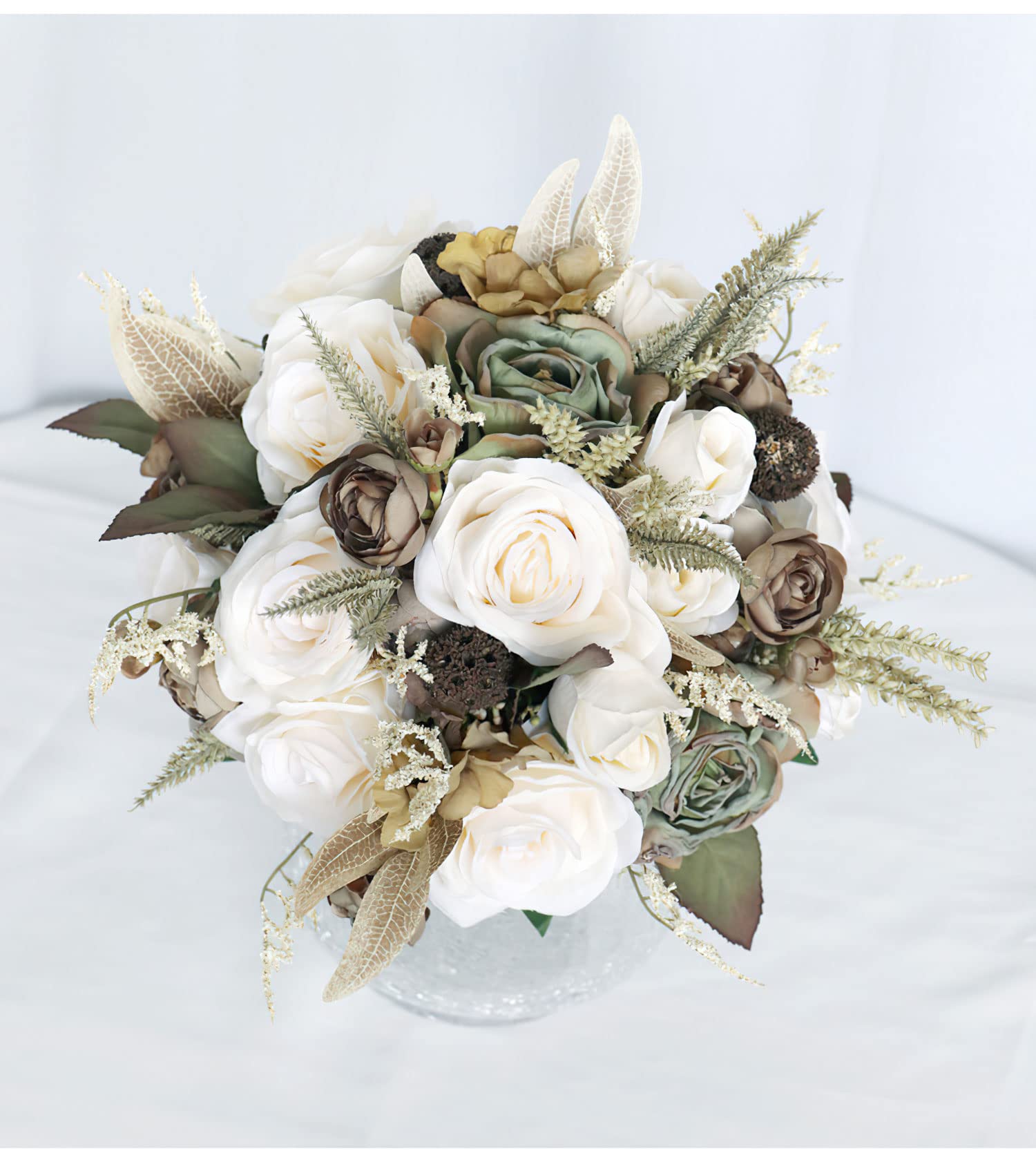 Hochzeitsstrauß im Vintage-Stil, künstlich, mehrfarbig, seidig, Handblume, cremeweiß, Khaki, Rose, Braut, Brautstrauß, Brautjungfer, Hochzeitsdekoration, Blumensträuße