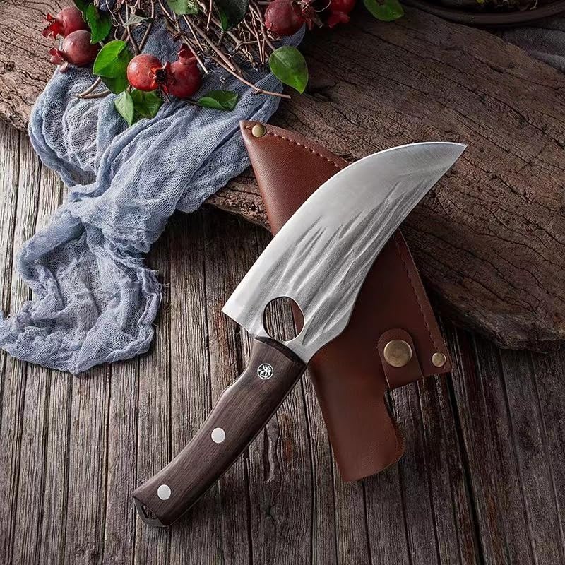 Meat Cleaver,Cleaver Knife Hand Forged Butcher Knife Meat Cleaver Stainless Steel Kitchen Boning Cutting Tools Hunting Fishing Portable Knife With Sheath (Color : B)