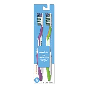 Amazon Basics MultiPro Toothbrushes with Angled Bristles Soft 4 Count Pack of 1