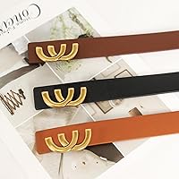 Vista 219 de Cinturón de cuero clásico con hebilla de metal para mujer con vestido de jeans Aah-negro-clásico