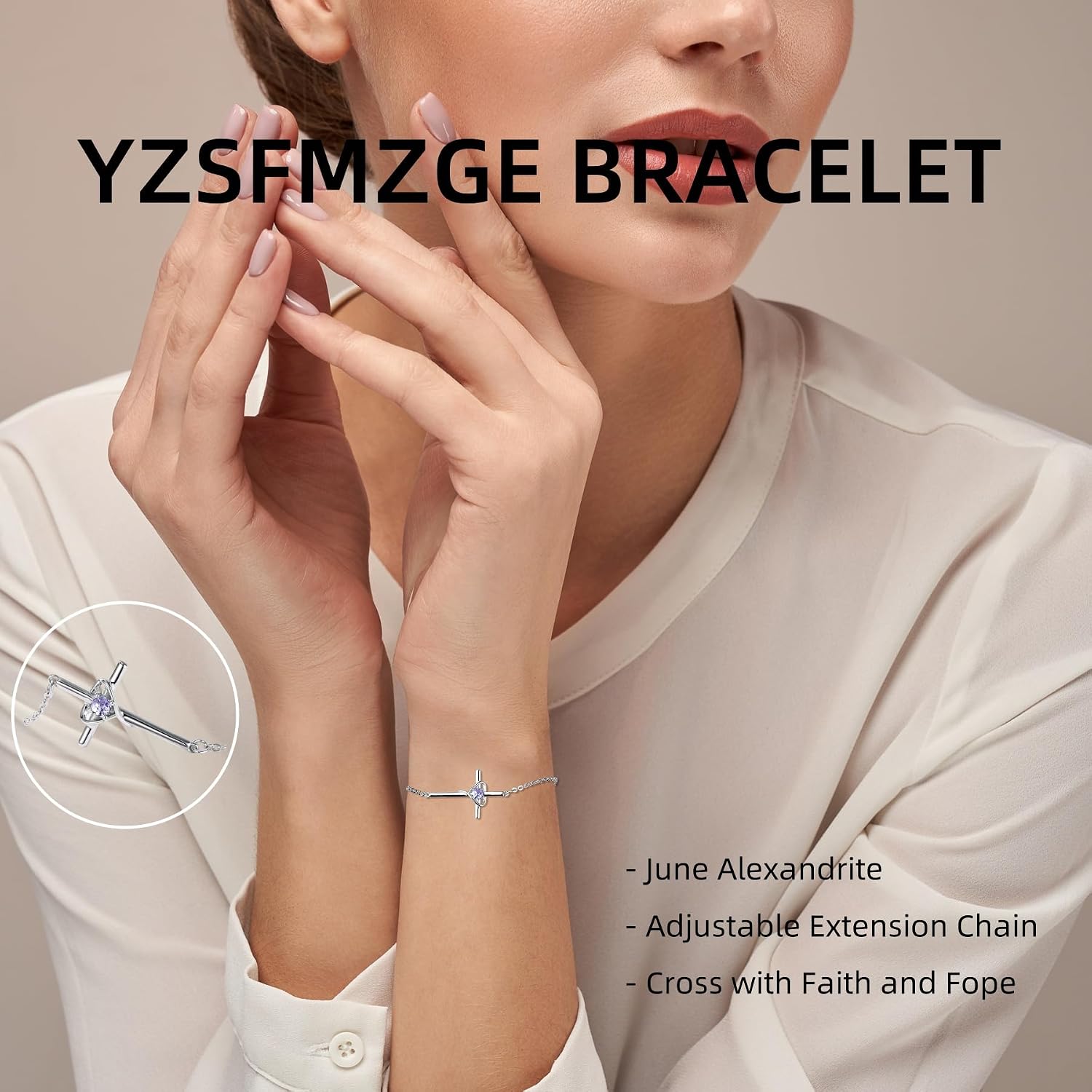 Birthstone Bracelet 925 Sterling Silver Birthstone Cross Bracelets for Women Cross Heart Cubic Zircon Adjustable Jewelry Gifts for Birthday Christmas