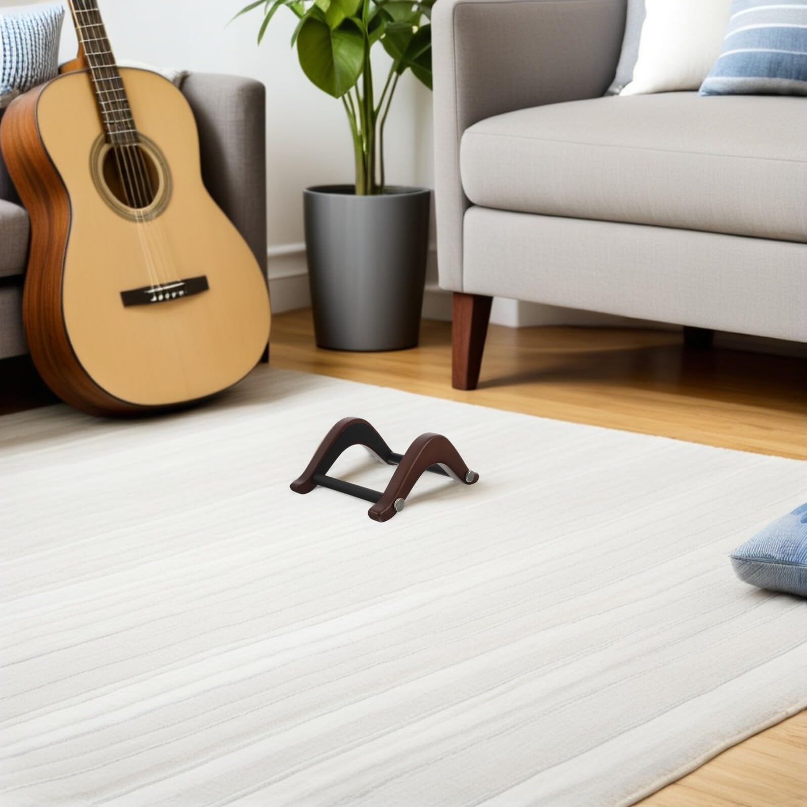 Healeved Supporto per Chitarra da Terra in Legno Marrone, Design a Forma, Stabile e Antiscivolo, Portatile e Facile da Riporre per Chitarra Acustica Durante Sessioni Musicali