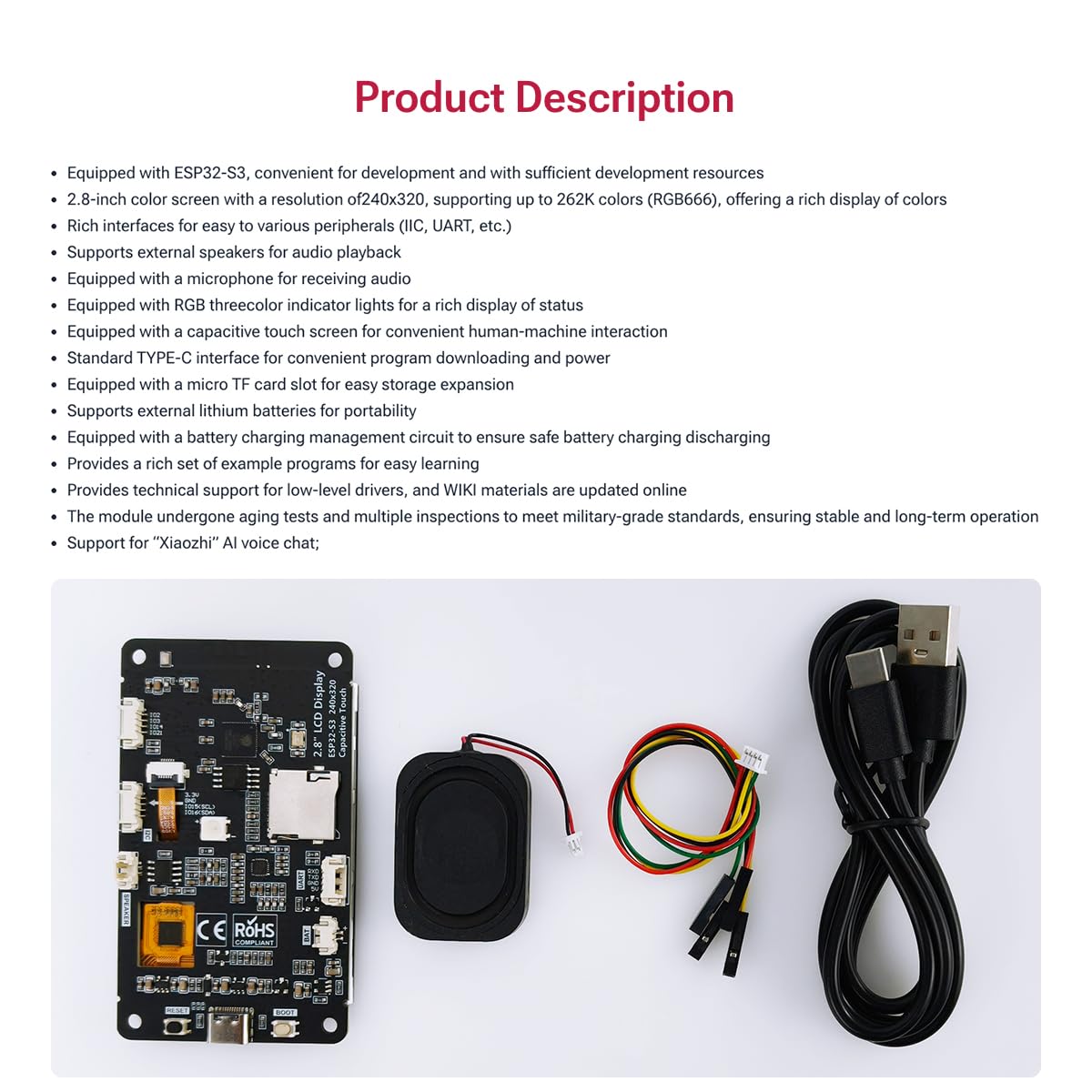 Hosyond Módulo de pantalla táctil ESP32-S3, pantalla IPS LCD EPS32 de 2.8 pulgadas 240x320 IPS con pantalla táctil capacitiva WiFi Bluetooth para proyectos Arduino IoT