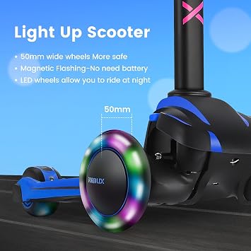 TONBUX Kids Scooter for Age 3-12, Toddler Scooter with 4 Adjustable Heights, Light Up 3-Wheels Scooter, Shock Absorption Design, Lean to Steer, Balance Training Scooter for Kids