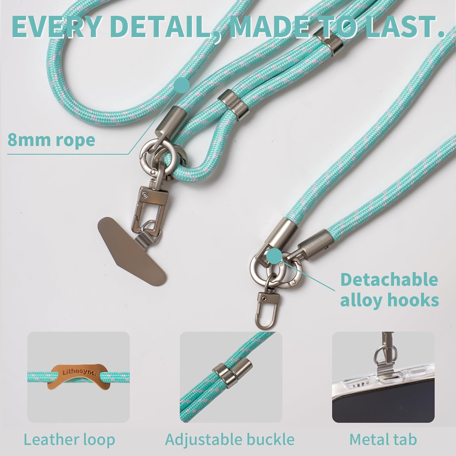 4-IN-1 Phone Lanyard Crossbody and Wrist Strap Kit with 2 Pack Tabs, Adjustable Phone Neck Lanyard, Anti-Theft Phone Wristlet Strap for iPhone and Most Cell Phones, Green