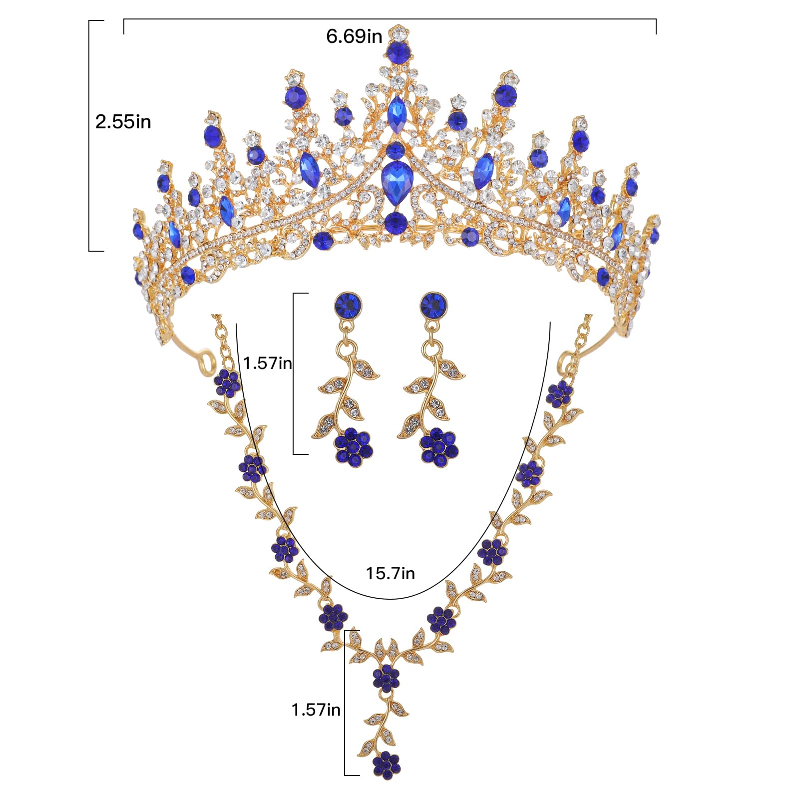 Kamirola Tiaras and Crowns for Women,Tiaras Earrings Necklace, Crystal Bridal Jewelry Set (TR48)