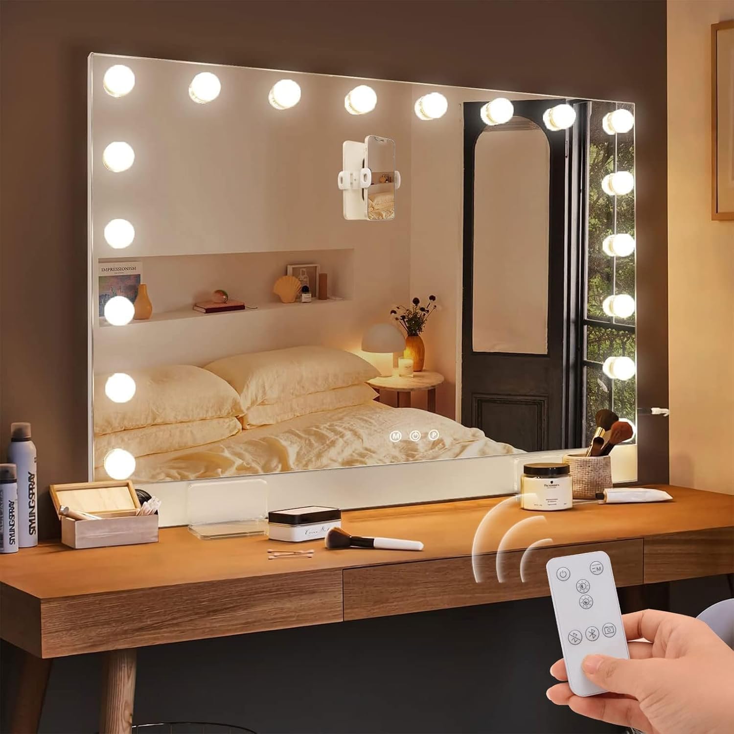 Vanity Mirror with Lights, 31.5"x22.8" Lighted Makeup Mirror with Bluetooth Speaker, 18 Dimmable LED Bulbs & 3 Lighting Modes, USB Charge Port (31.5"x22.8")