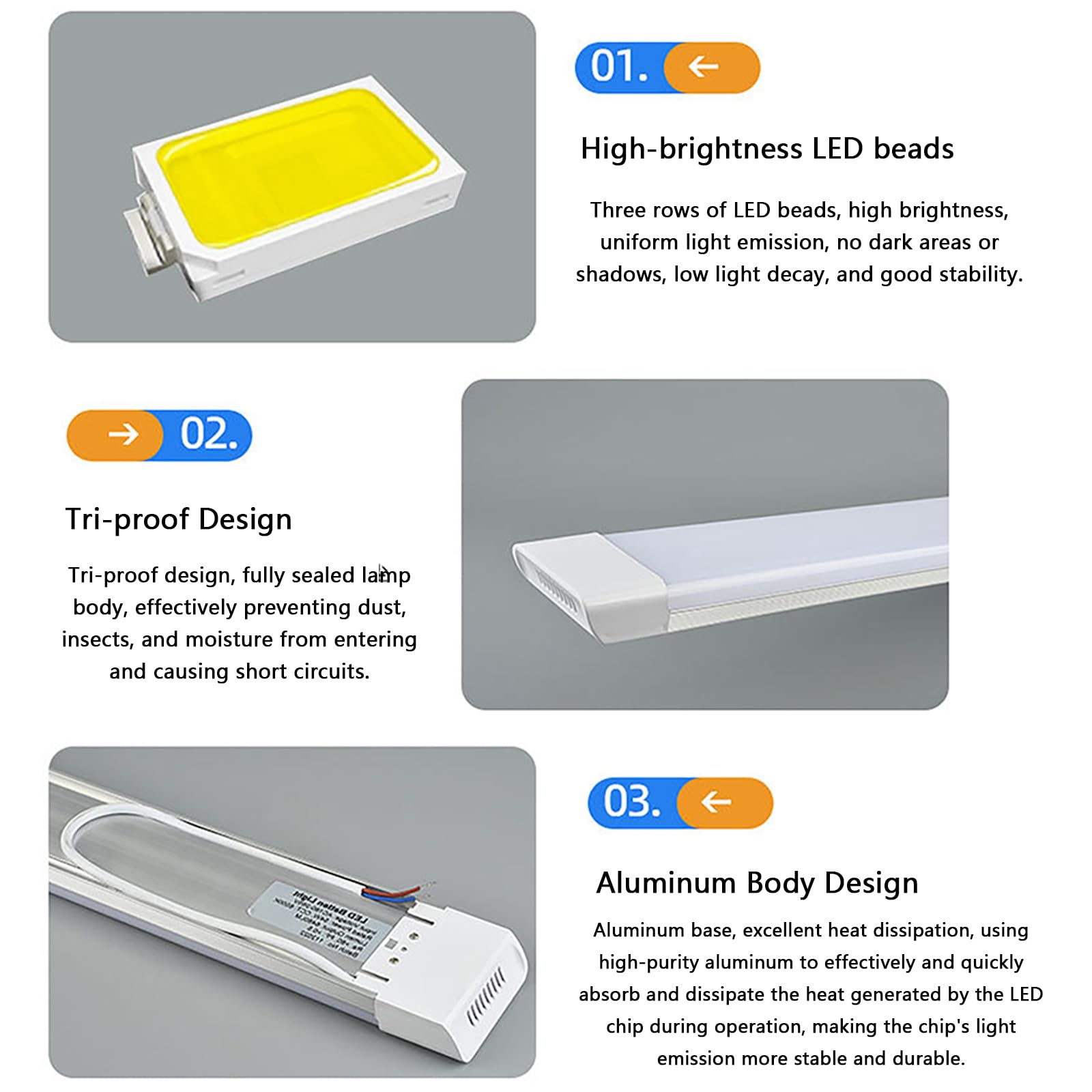 Paquete De 6 Luminarias Lineales LED, 3 Opciones De Color 3000K, 4000K Y 6500K, Tira De Luz Moderna De Aluminio, Iluminación De Bajo Consumo Para Cocina, Garaje, Taller, Techo, 3000K-90cm/35.4in