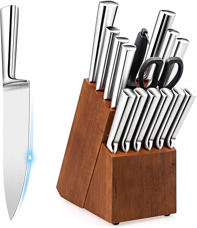 COSTWAY Kitchen Knife Sets, with Block, Sharpener & Kitchen