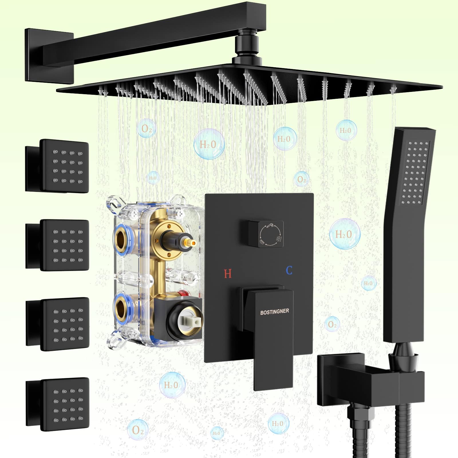 Shower Body Sprays Systems, 10 Inch Rain Shower Head System Wall Mounted, All Metal Shower Jets System, Contain Rough-in Shower Valve, Matte Black
