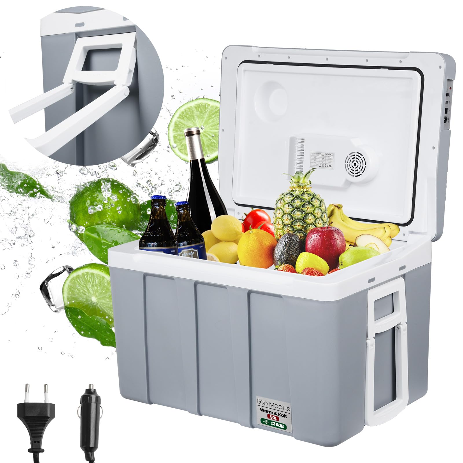 WOLTU AC/DC Nevera Termoeléctrica Portátil Calor/Frío Nevera Portátil Gris Nevera para Coche Nevera Camping Playa Montaña Viaje Conexiones 12V&220V, 50L KUE003gr
