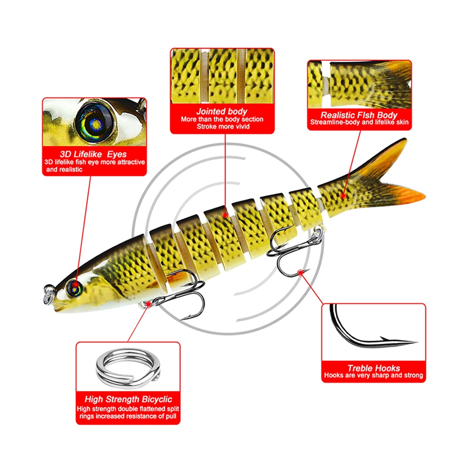 Kunstköder Angelköder Multi Gelenkend Sinking Wobblers Locken Köder Swimbait Harte Köder Angelgerät Für Bass 6 stücke Kunstköder Gummifische