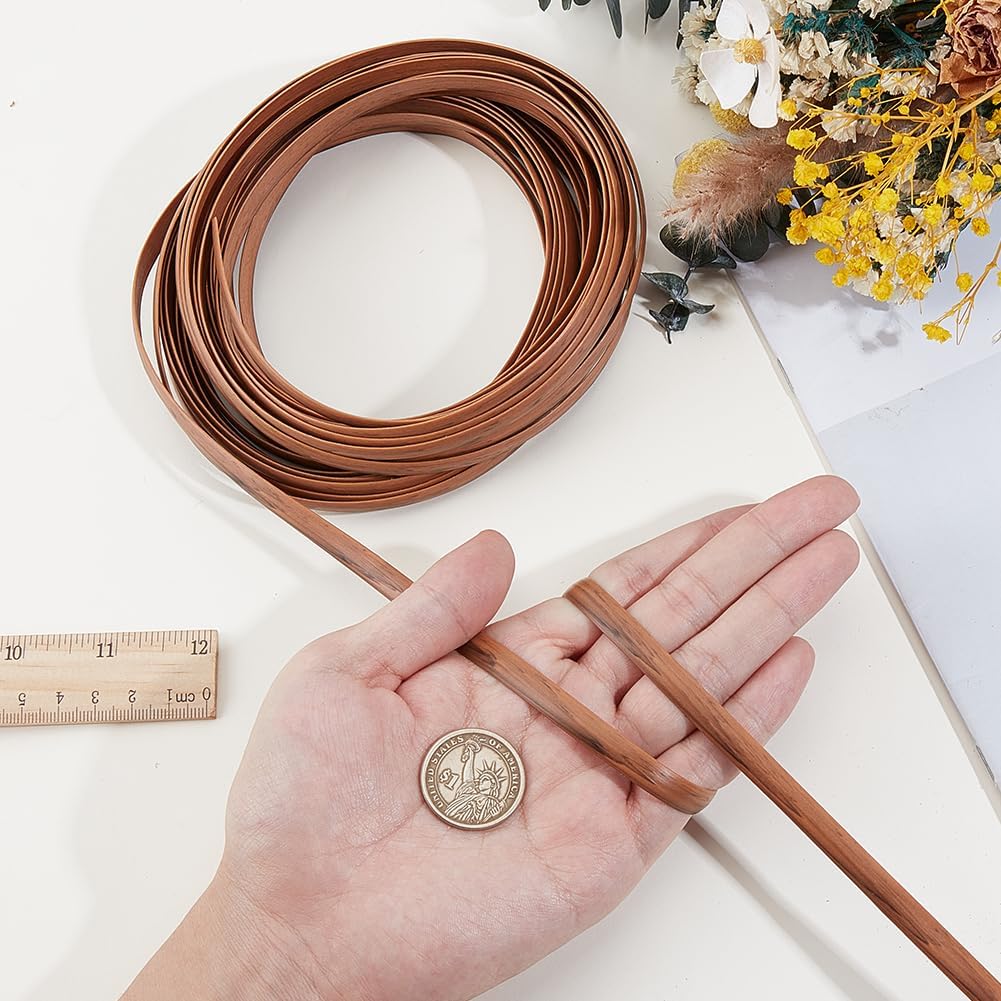 GORGECRAFT 10m*8mm Rattan Weaving Wicker Basket Wicker Repair Kit Synthetic Rattan Roll Flat Cord Webbing Basket Weave Reeds Patio Chair Sofas Repair Supplies for Lawn Furniture Garden, Saddle Brown