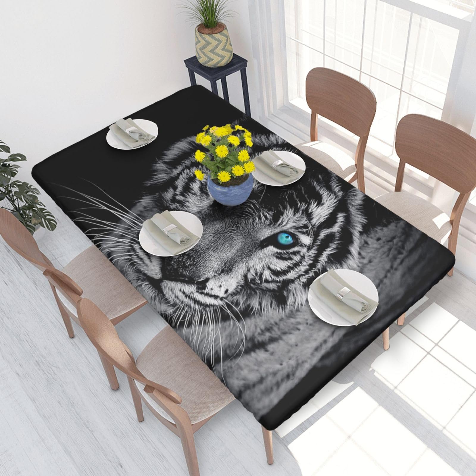 BNVSADC White tiger Printed 4FT Tablecloth 122x76 CM Polyester Kitchen Water Resistant Table Cloth Dining Table Decoration Table Covers