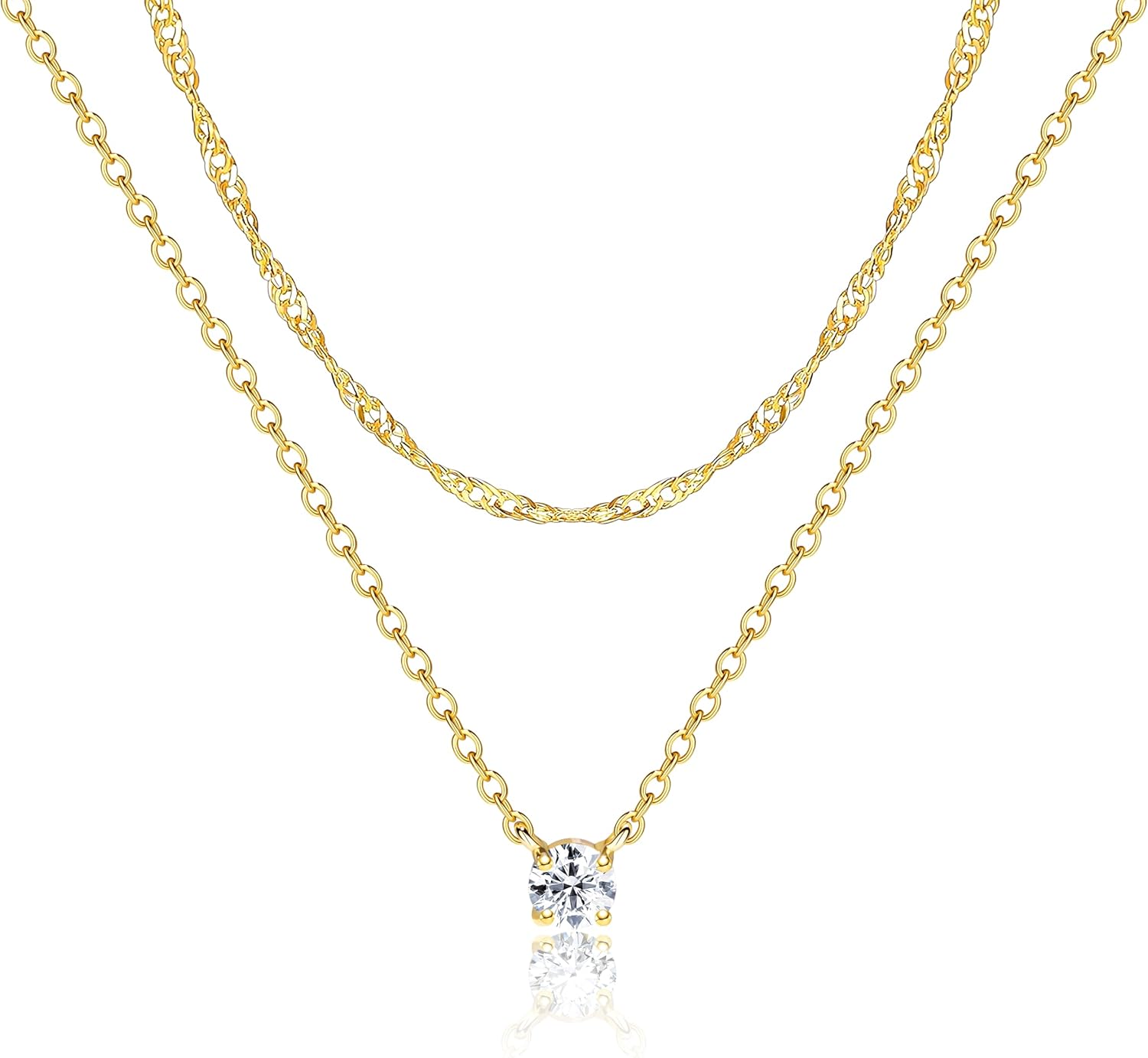 Silver Diamond Necklaces for Women Set, Layered Dainty 14K Gold Silver Plated Choker Chain Simple Pendent Diamond Necklace Stackable, Trendy Prom CZ Jewelry Gifts for Women - Image 8