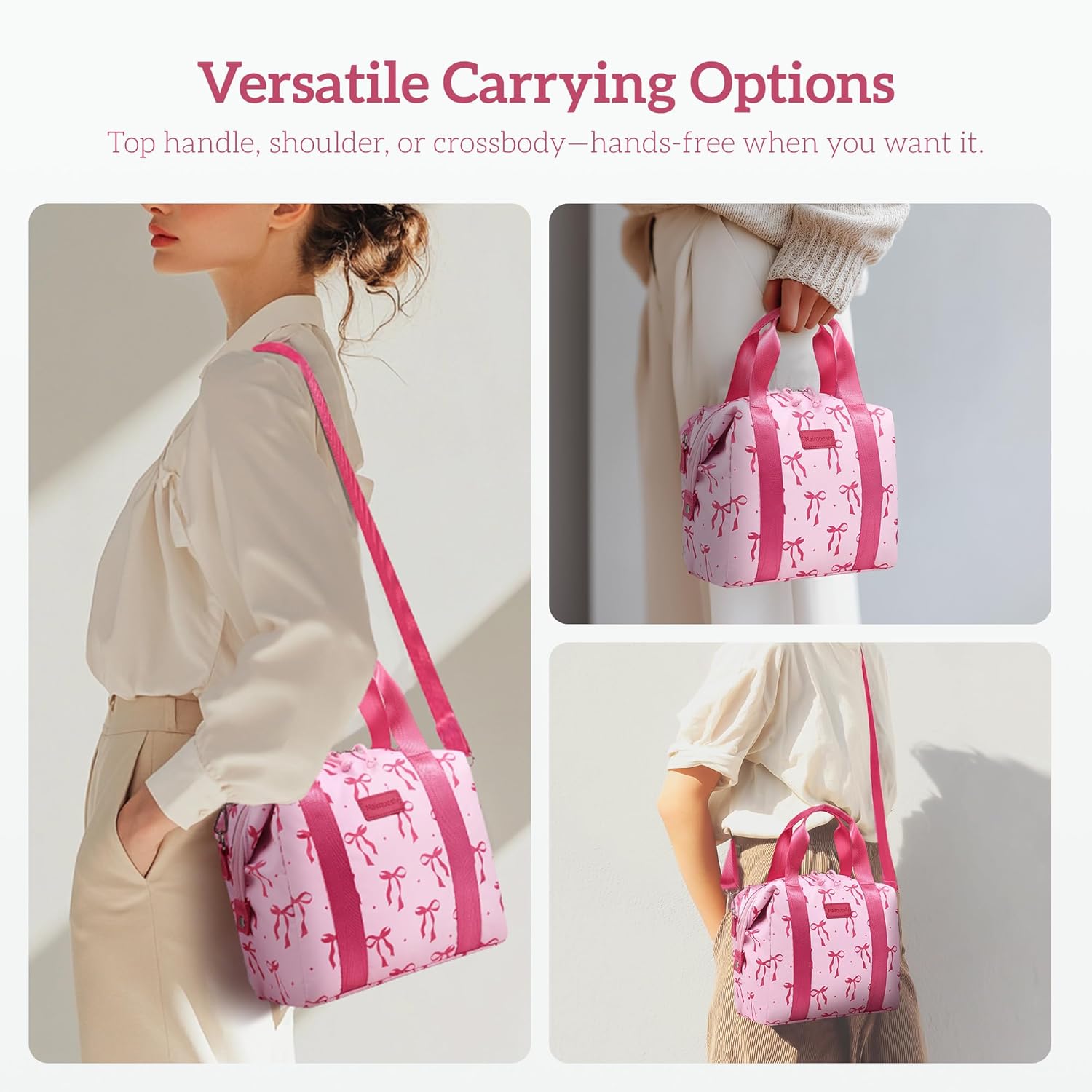 Lunch Bag Women Insulated Lunch Box,Cute Large Lunch bags,Reusable Leakproof Cooler Bag with Adjustable Shoulder Strap, Aesthetic Lunch Tote for Work Office Picnic Pink bow - Image 7