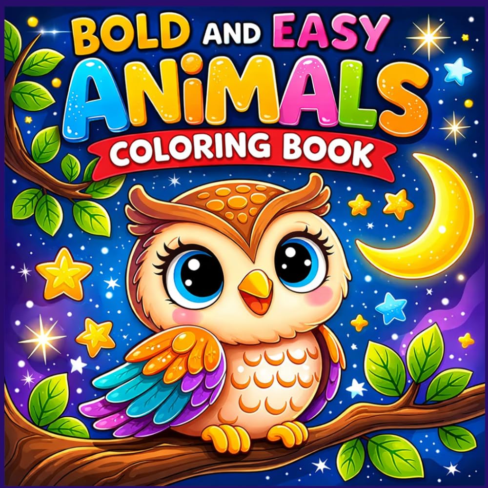Bold and Easy Animal Coloring Book: 50 Simple Designs for Kids Ages 4-10
