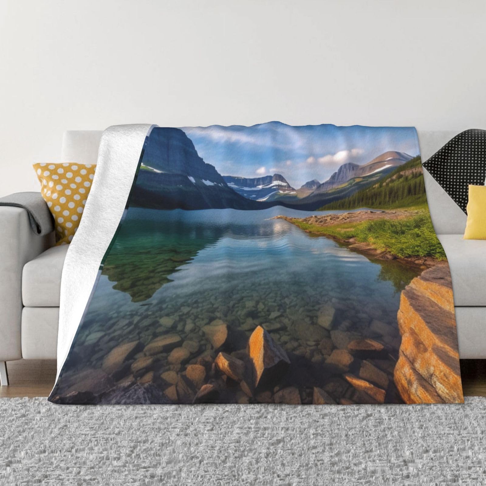 Couverture en flanelle imprimée pour voyage : plaid lit ultra doux motif parc des glaciers