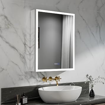 Lighted Medicine Cabinet 24 x 30 Inch | Recessed or Surface led Medicine Cabinet, Adjustable Shelves,Anti-Fog,Dimming,3-Color Temper Change,Door Left Open