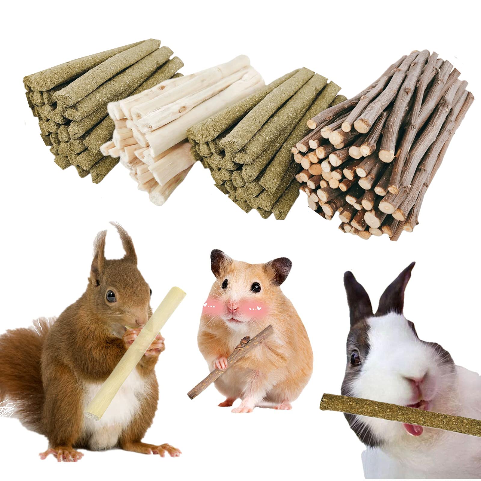 Bunny Chew Stick Rabbit Toy Treat 400g 4 in 1 Molar Stuff 100% Organic Natural Snack Apple Branch Sweet Bamboo Timothy Hay Alfalfa Food Clean Teeth Hamster Chinchilla Parrot Gerbil Squirrel