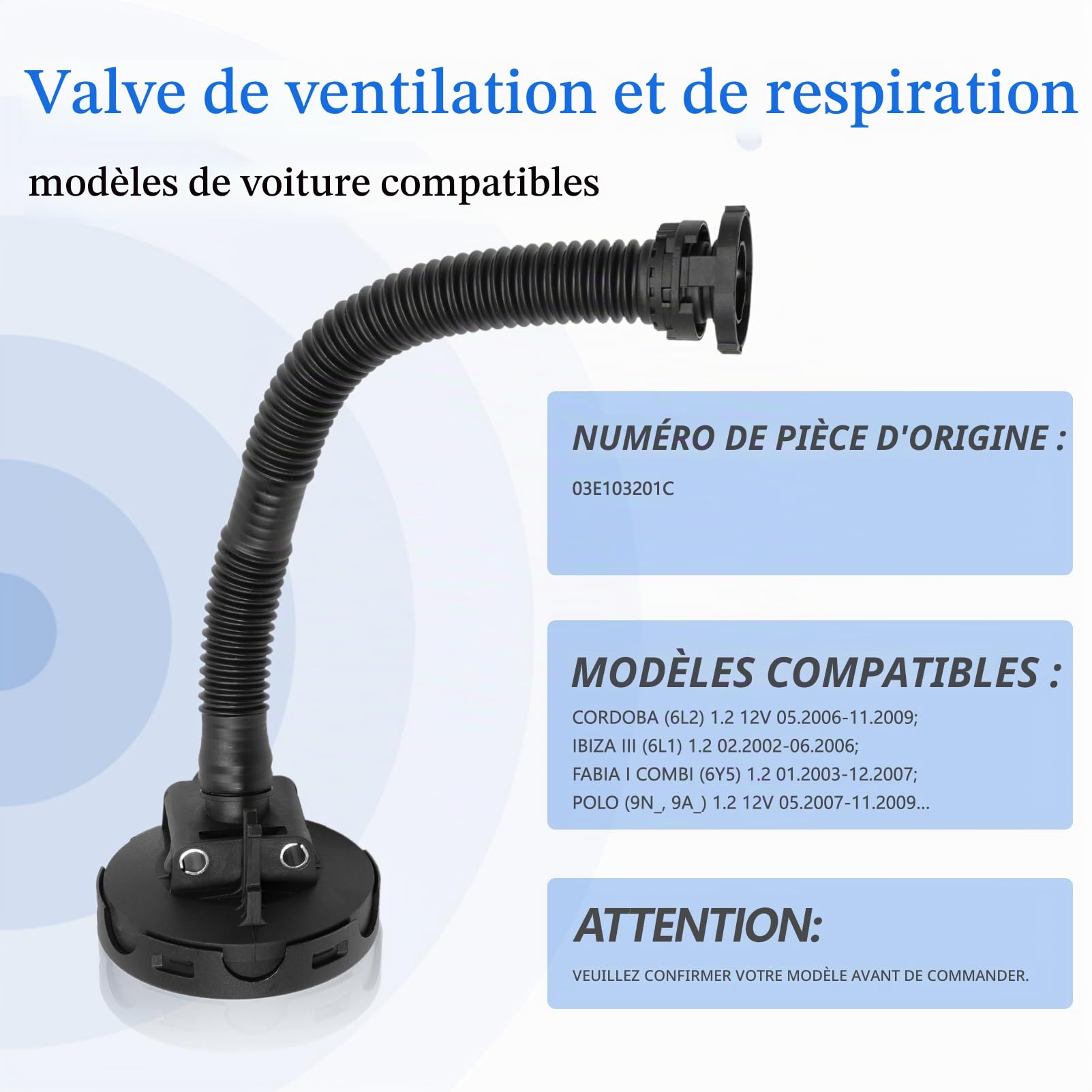 03e103201c Valve de Respiration de Ventilation pour Polo 9n Polo 6r, Valve Respiratoire pour Cordoba 6l Ibiza 6j Toledo Fabia 6y Rapid Roomster