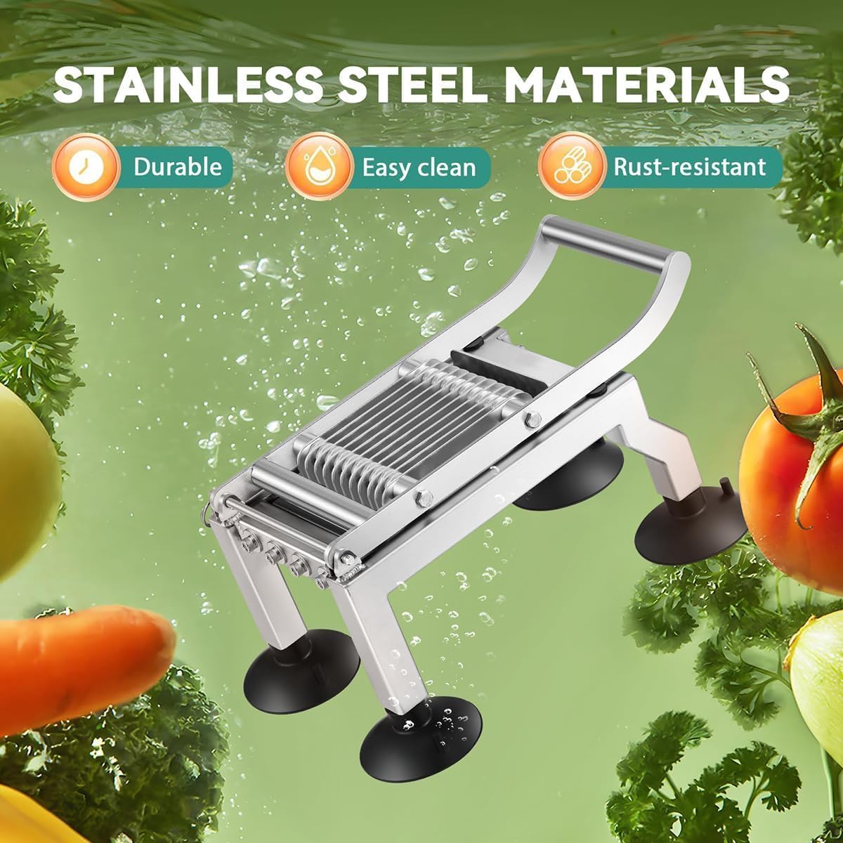Cortador de tomate profesional: rebanadas uniformes de 10 mm, hoja de acero inoxidable y base de succión antideslizante. Ideal para uso en restaurantes y cocinas domésticas.