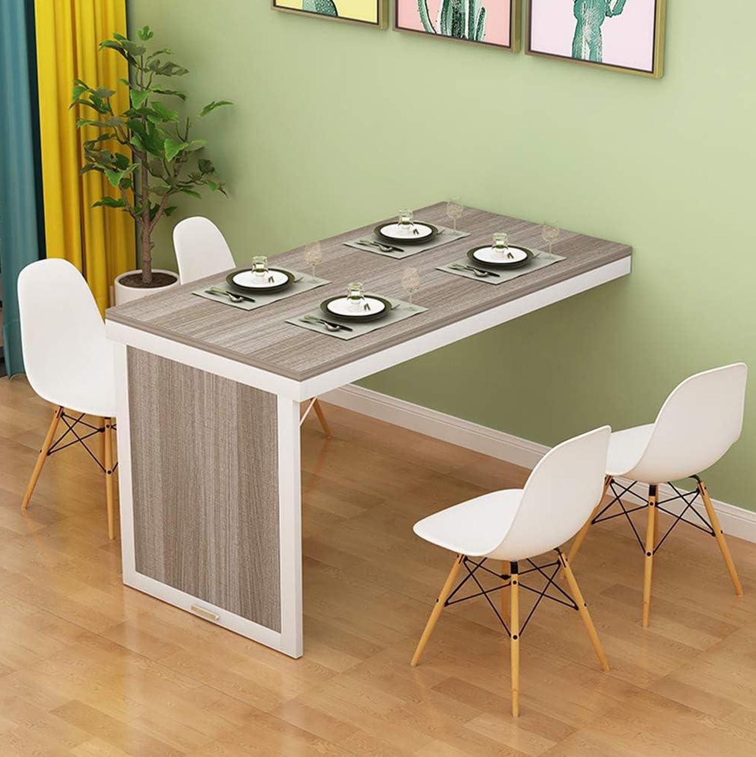 Table flottante murale multifonctions en bois massif robuste blanc