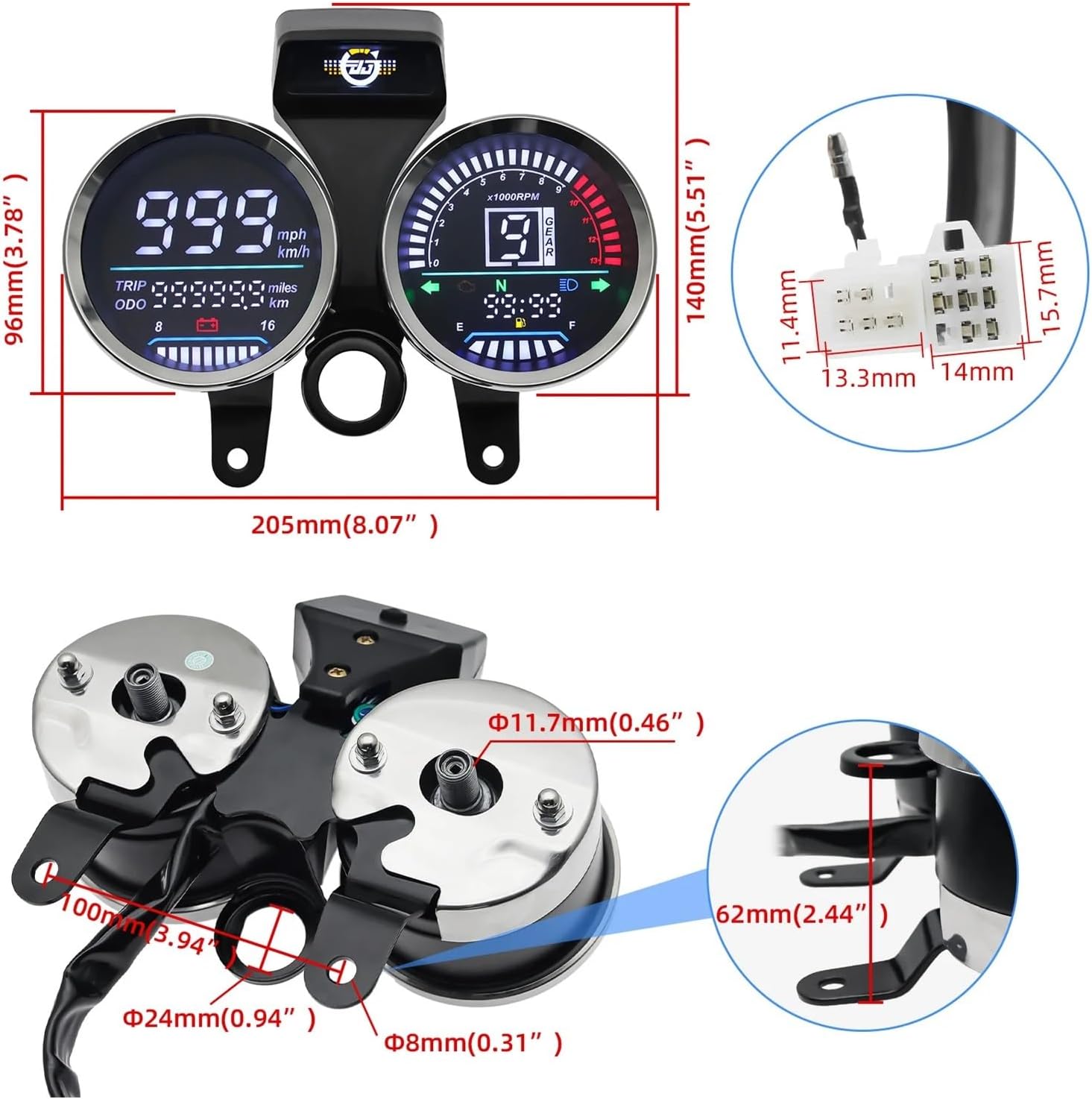 Motorcycle Speedometer Gauge Tachometer Motorcycle Universal for GN 125 Digital Moto Dashboard MPH Km/h Gear Indicator Odometer Gauge