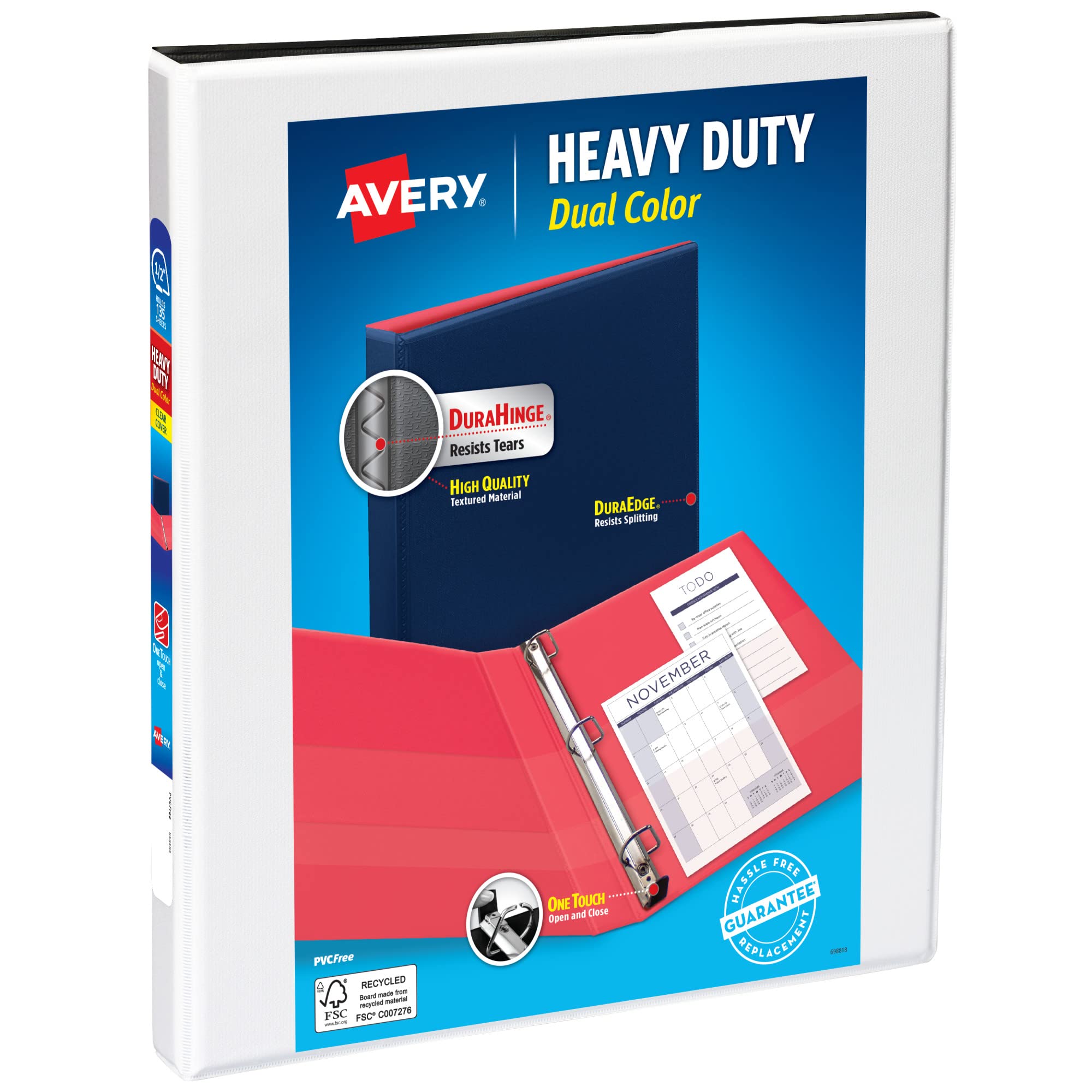 Photo 1 of Avery Heavy-Duty Dual Color 3 Ring Binder, 1/2 Inch Slant Rings, White/Black View Binder (17880) .5" White/Black