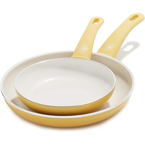 GreenLife Soft Grip Healthy Ceramic Nonstick, Frying Pan/Skillet Set, 7" and 10", Yellow