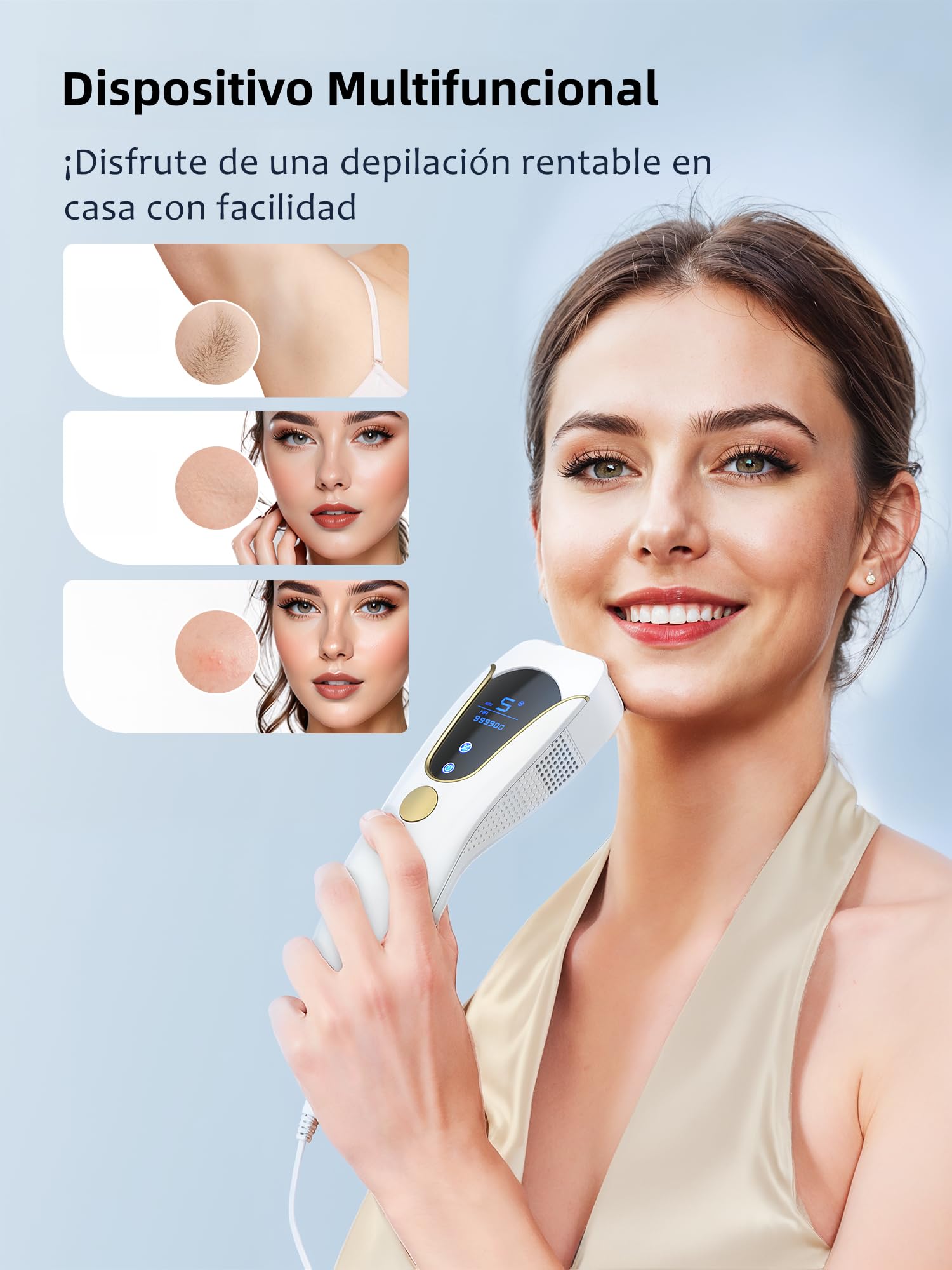 Depiladora Laser IPL con Función de Refrigeración, 19.35 J Depiladora Luz Pulsada con 9 Nivel de Energía, 2 Modos, 999.900 Luz Pulsada para Mujer y Hombre, Piernas, Bikini, Axilas, Cara, Cuerpo