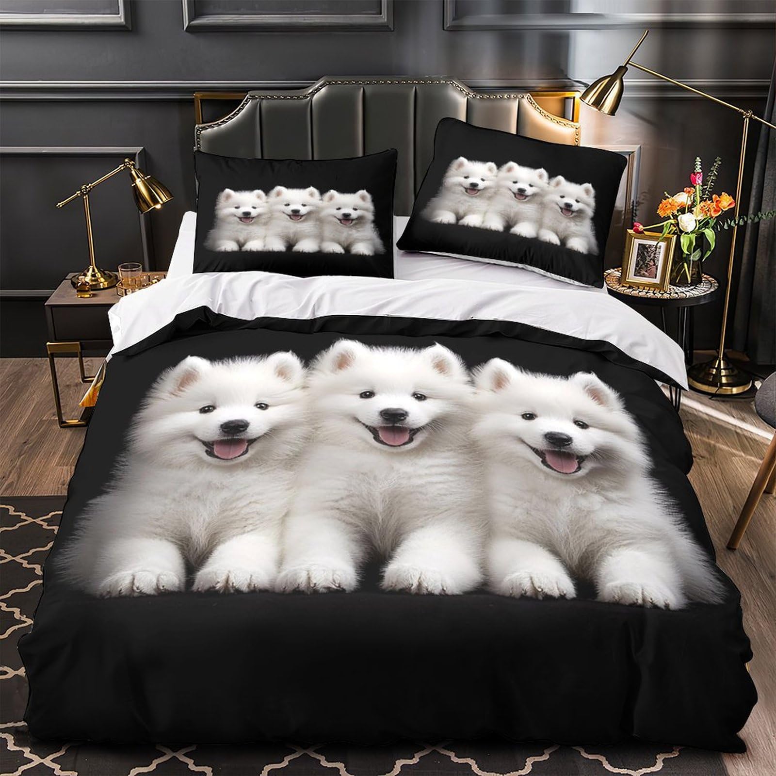 Housse de couette chiots blancs hypoallergénique et super douce 140x200