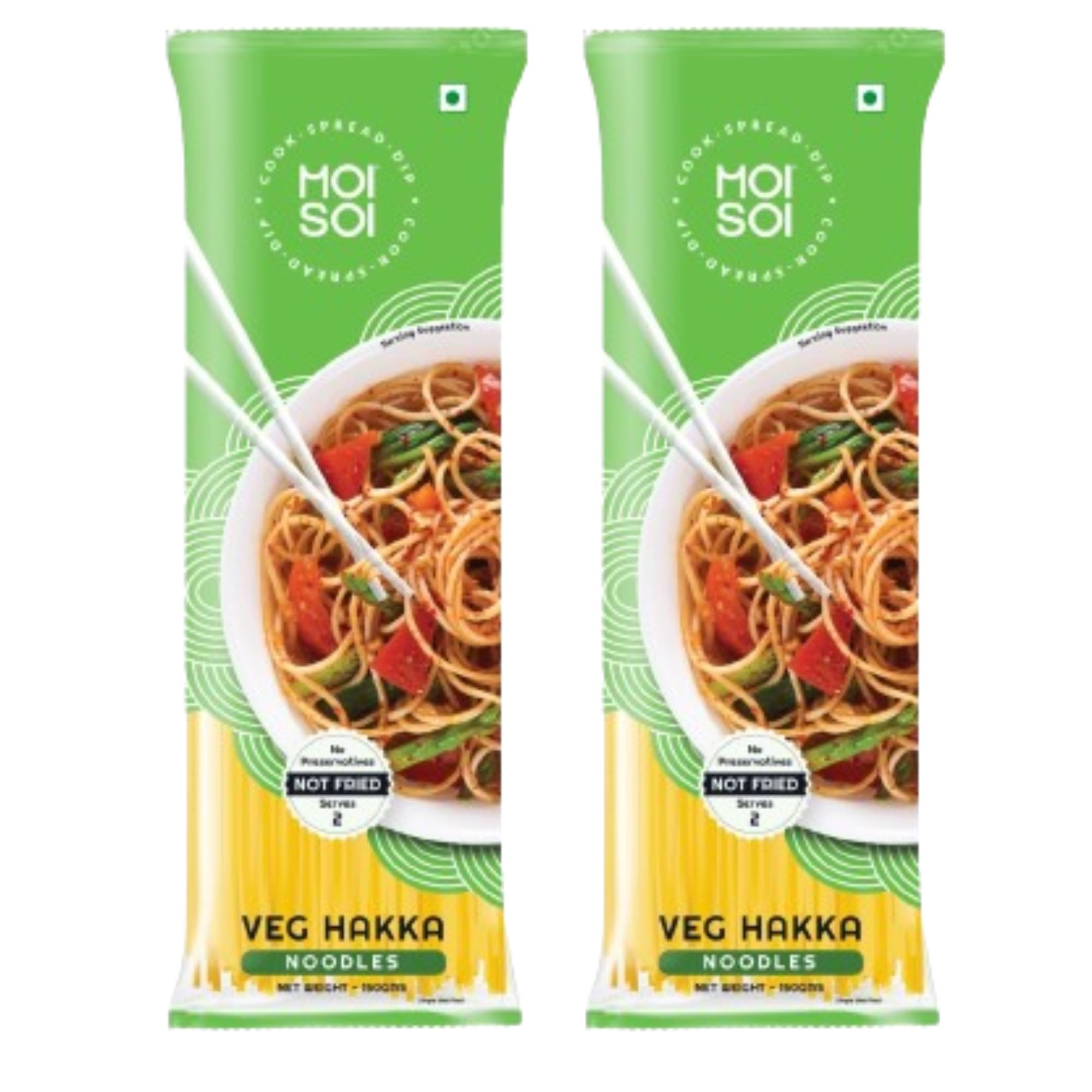 MOI SOI® Chinese Veg Hakka Noodles - Pack of 2 | No Preservatives | Get Restaurant Style Taste in Just 10 Minutes | Serves 2 | 150gms Each
