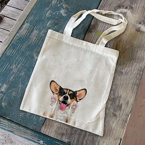 Vista 120 de WIRESTER Bolsa de lona reutilizable para mujeres y niñas, bolsa de compras de comestibles, bolsa de hombro, bolsa de viaje, animal de perro y gato