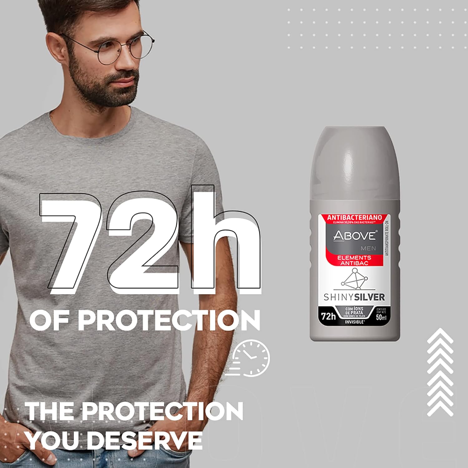 ABOVE Roll-On Elements, Shiny Silver, 1.7 oz - Ball Deodorant for Men - 72-Hour Protection - Sensual Fragrance - Dry Touch - No Stains (Pack of 2)