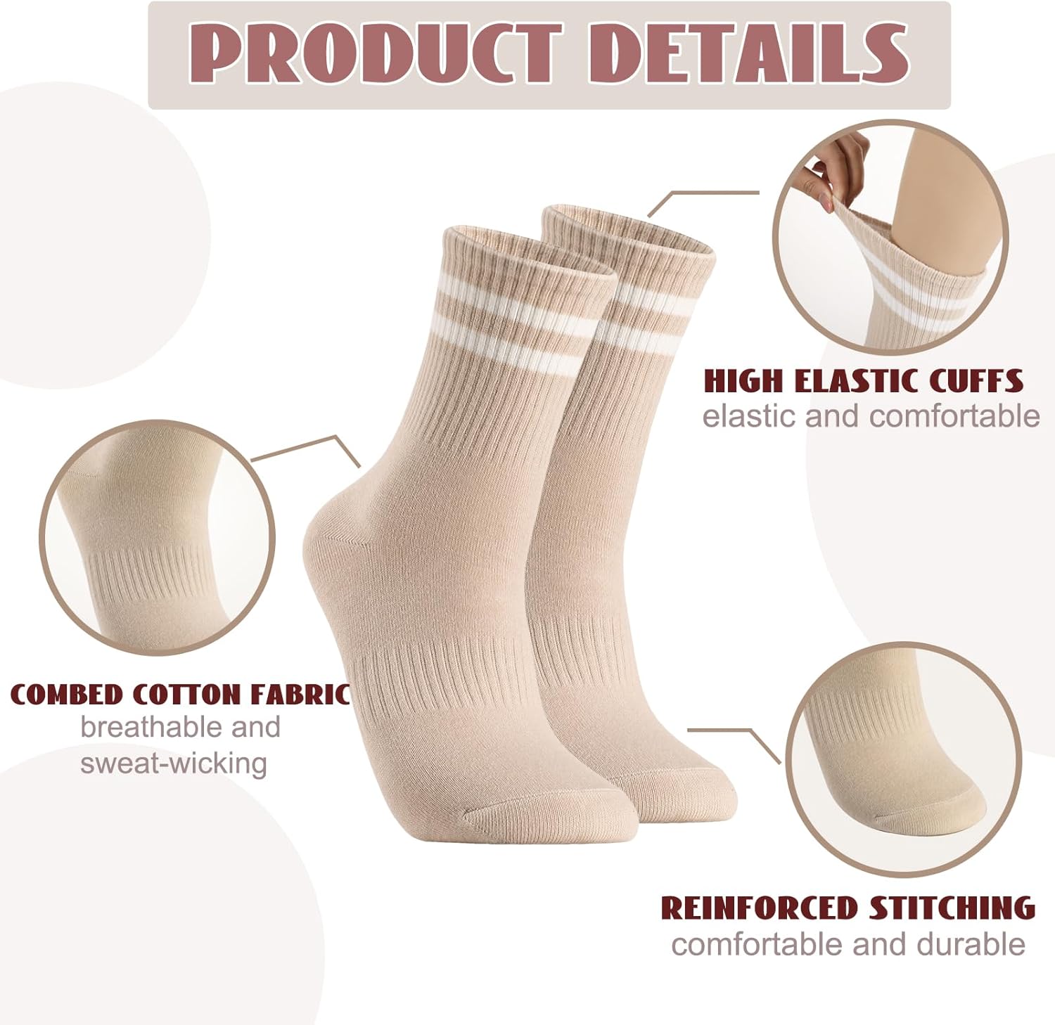 Jspupifip 6 Pairs Striped Crew Socks for Women, Cute Casual Cotton Retro Athletic Tube Sock for Running Tennis Sport Office Home School - Image 4