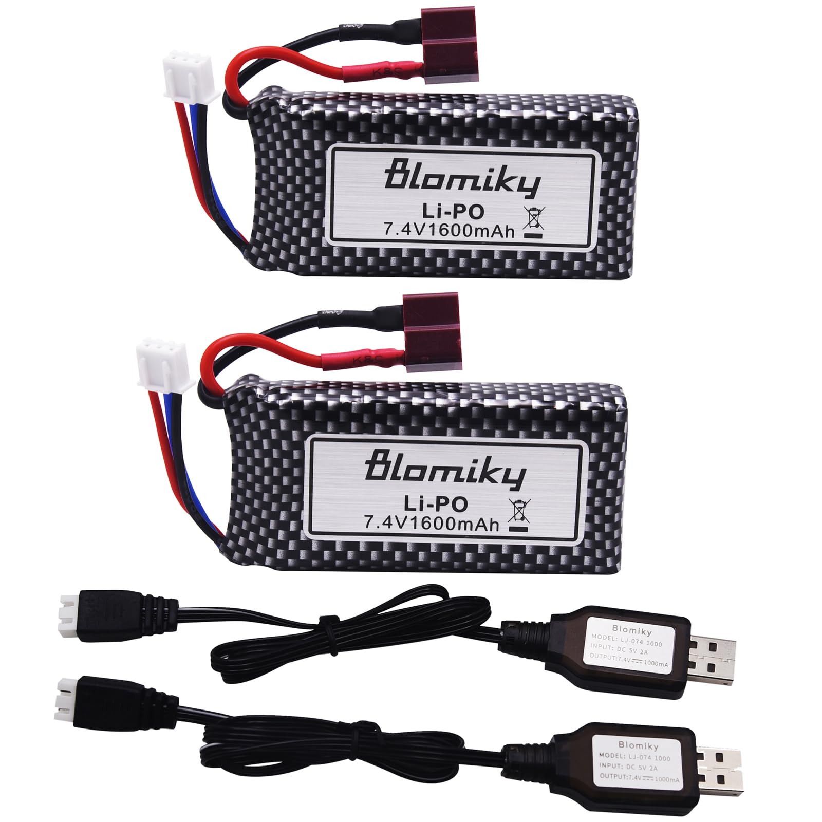 Blomiky 2-Pack 7.4V 1500mAh Li-ion RC Battery With T Plug & USB Charger - For Hosim, WLtoys, Bezgar RC Trucks - View #9