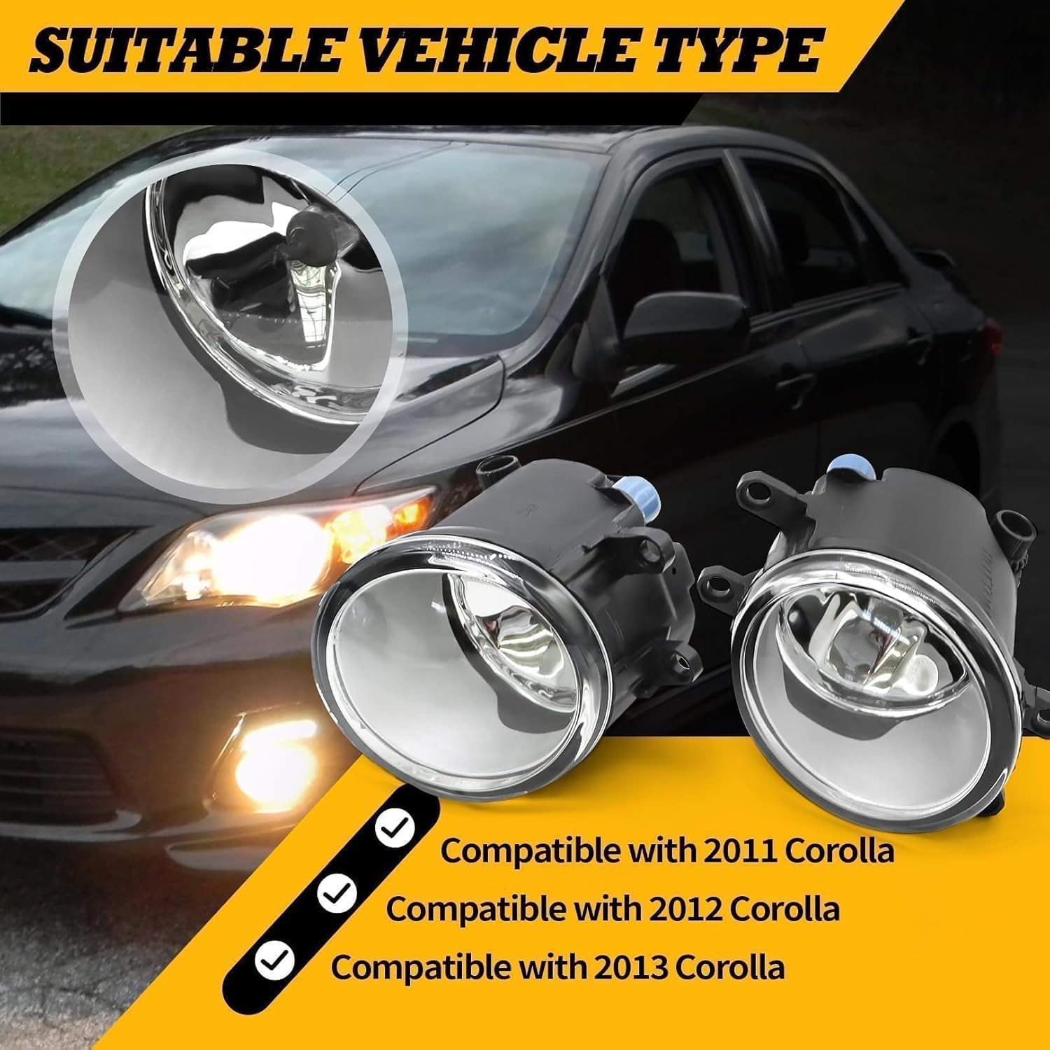 Fog Light Assembly Compatible with Corolla 2011 2012 2013 Pair Fog Lamp W/H11 12V 55W Halogen Bulbs & Switch & Wiring 81210-06071/81220-06071/81481-02210/81482-02200 Left and Right
