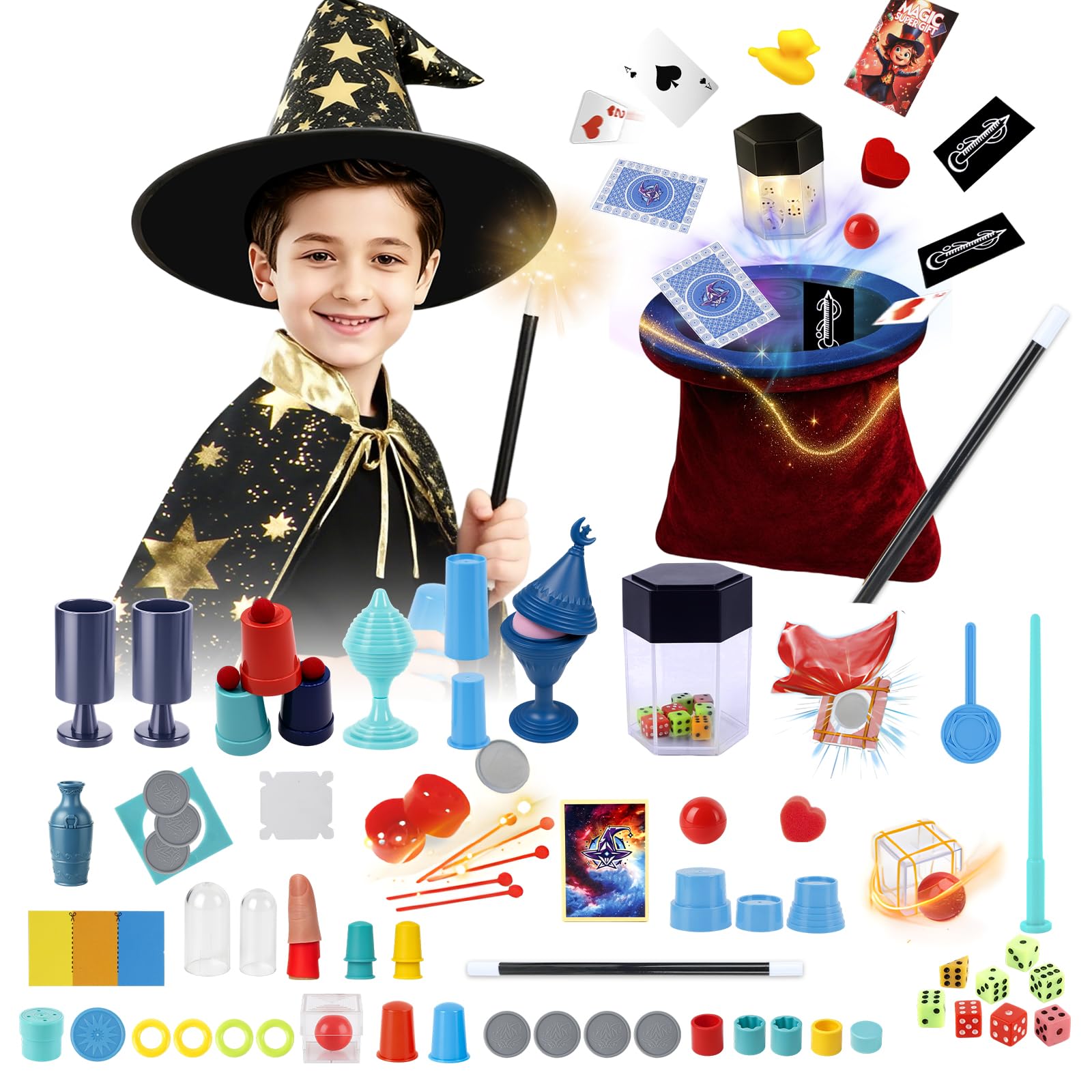 Kids Magic Set, Magic Tricks with Magic Hat & Instruction & Magician Costume