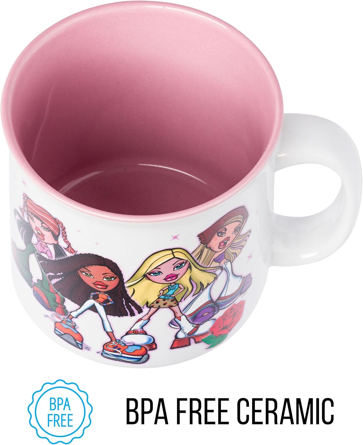 Silver Buffalo Bratz “Drama Mama” Glitter Ceramic Camper Mug Featuring Cloe, Jade, Yasmin, and Sasha, 20 Ounces - Image 6