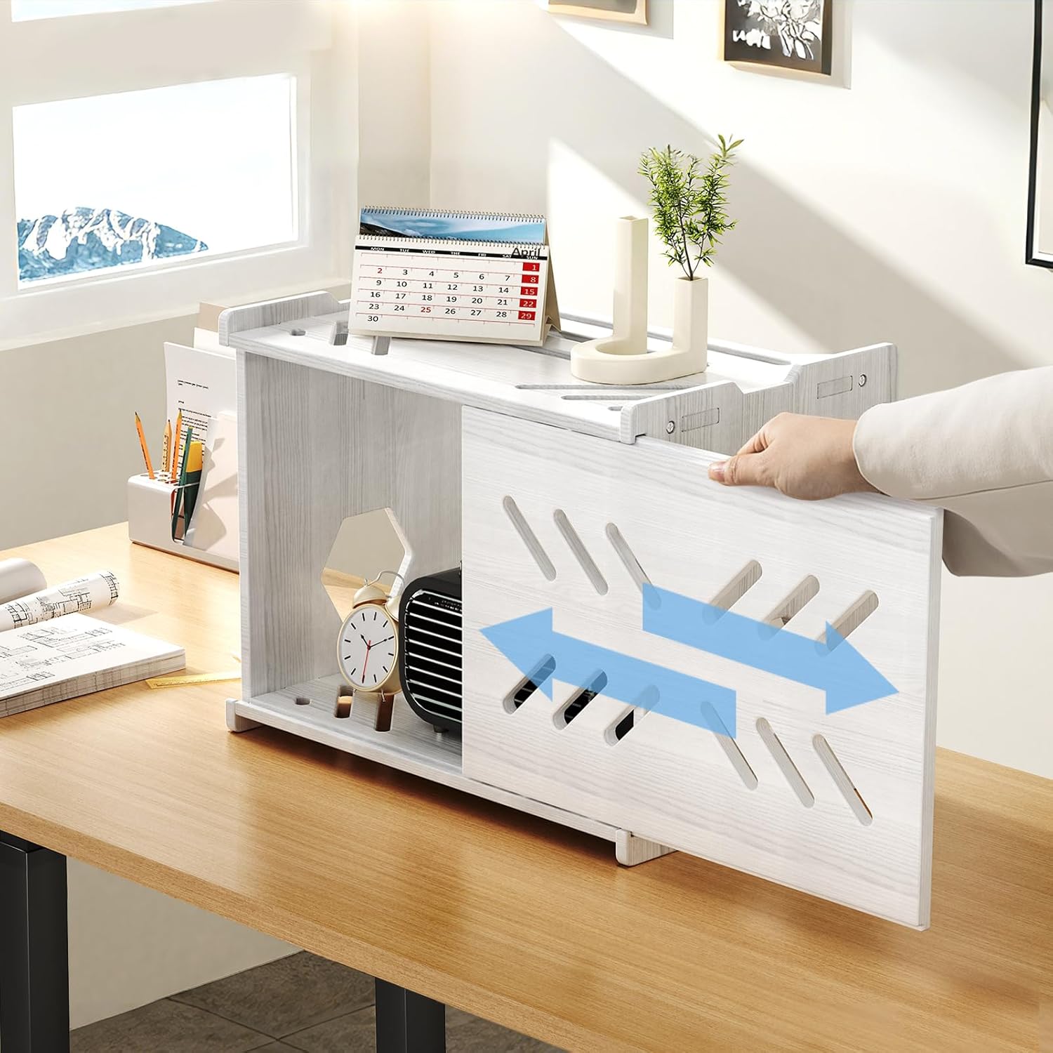 Solid Wood Projector Shelf Router Shelf Projector Stand Router Storage Box Router Cover Organized Modem Cable Power Strip Cable Management Hider Rack by Need Assembly (White)