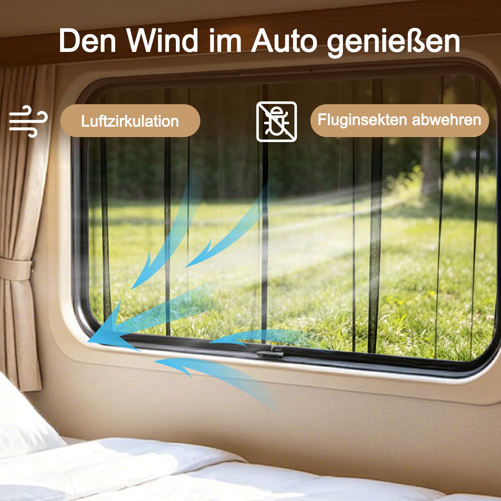 Magnetischer Fliegengitter, 180,3 x 149,9 cm, Wohnmobil-Vorhang, zentraler magnetischer Fliegengitter für Mercedes-Benz Sprinter, Vans und andere Camper, geeignet für
