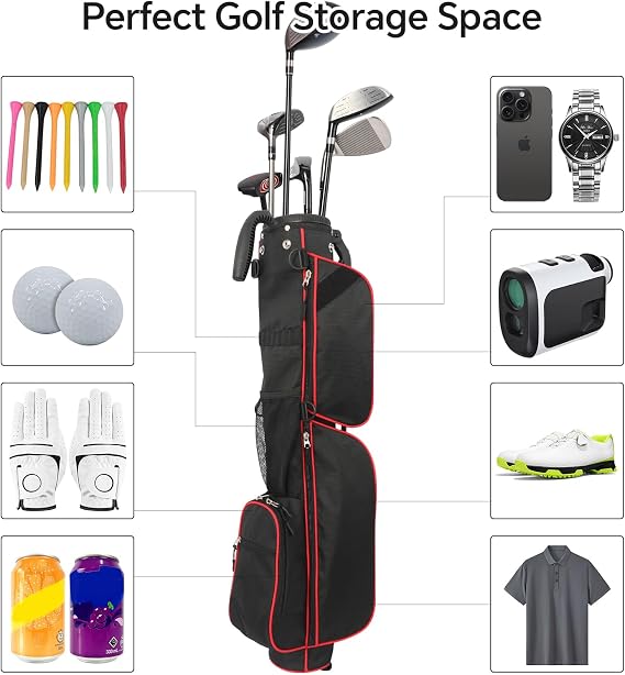 Golf Bag Lightweight Carry Bag, Dual Strap Golf Stand Bag with 6 Pockets, Lightweight Small Golf Bag for a Few Clubs and Rain Cover Hood
