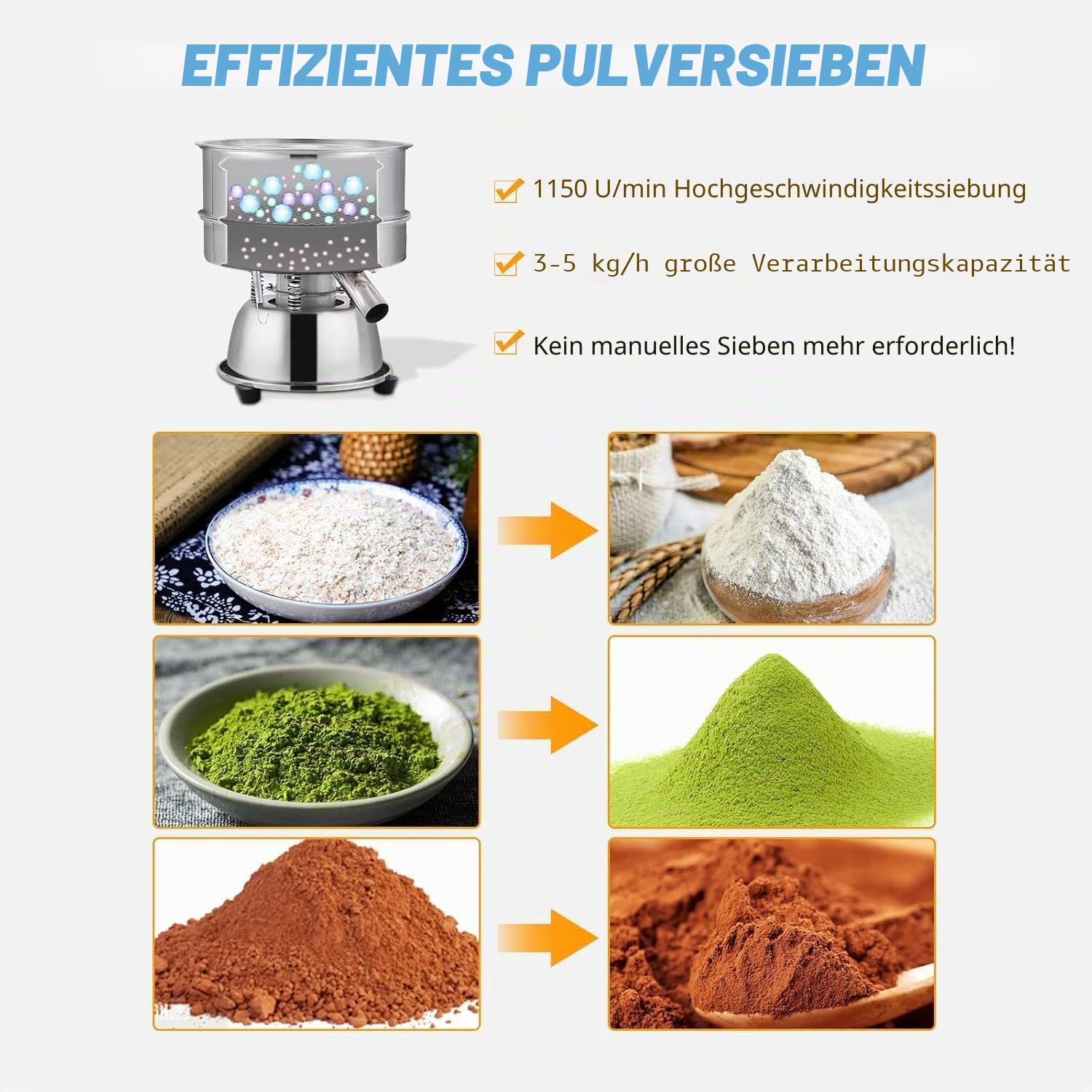 YUCHENGTECH Siebmaschine mit 40 mesh (0.45mm) 50W 1150 U/min